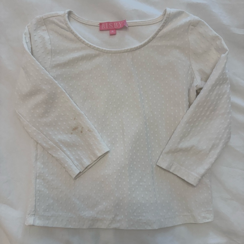 BISBY Cream Swiss Dot Kids Long Sleeve Top